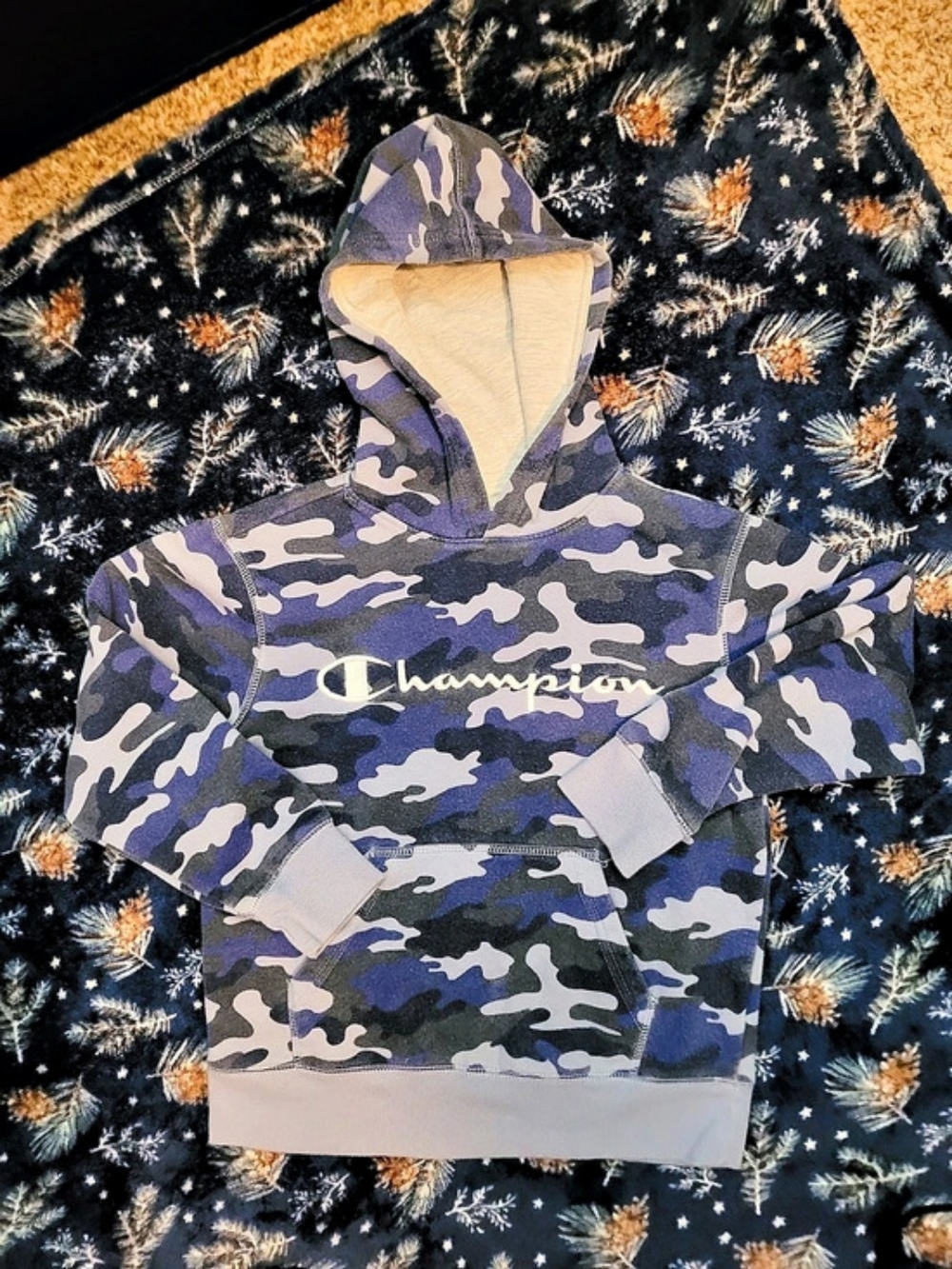 Champion Script Logo Camouflage Pullover Hoodie Camo Hoodie Boys Small